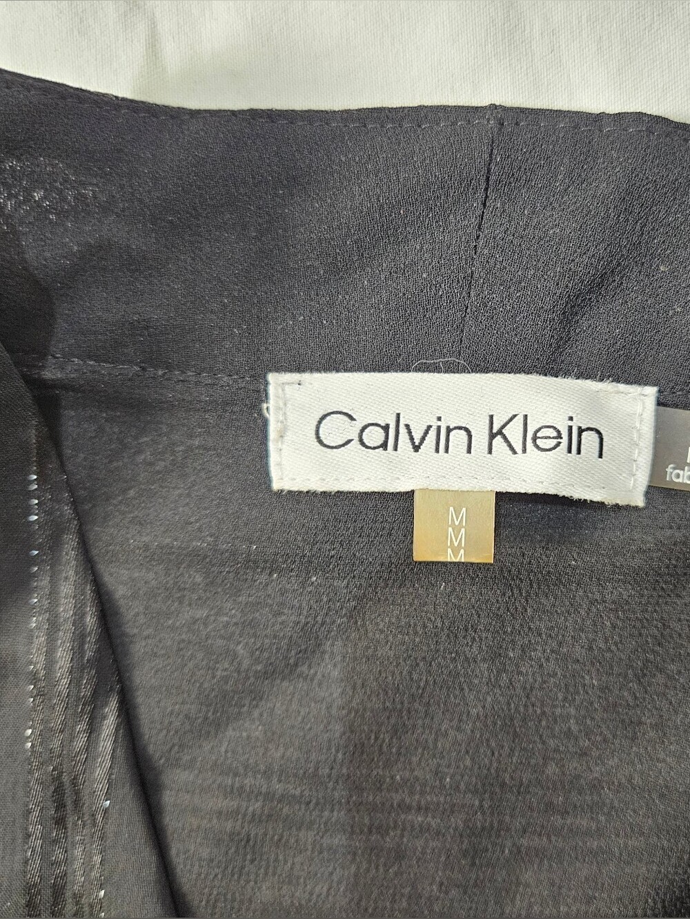 NWT Medium Calvin Klein Sheer Black Metallic Stripe V Neck Blouse Smocked Cuff - Picture 7 of 11